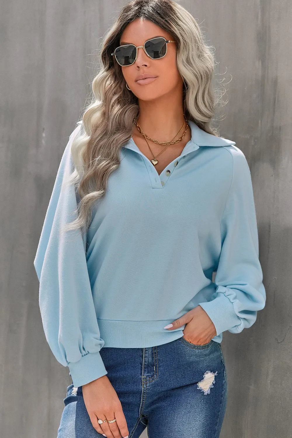 Quarter-Button Collared Sweatshirt