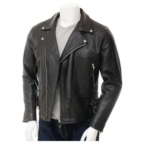 Real Leather Moto Slim Fit Biker Jacket for Mens