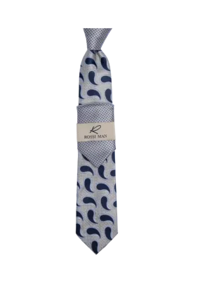 Rossi Man Blue-Gray Paisley Neckties and Hanky Set