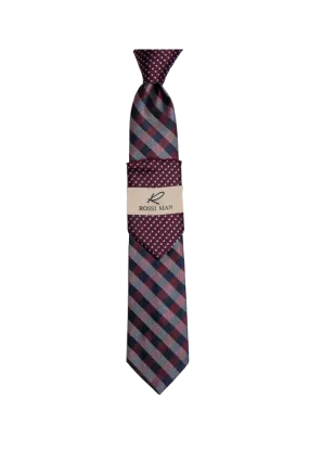 Rossi Man Burgundy Striped Ties and Hanky Set