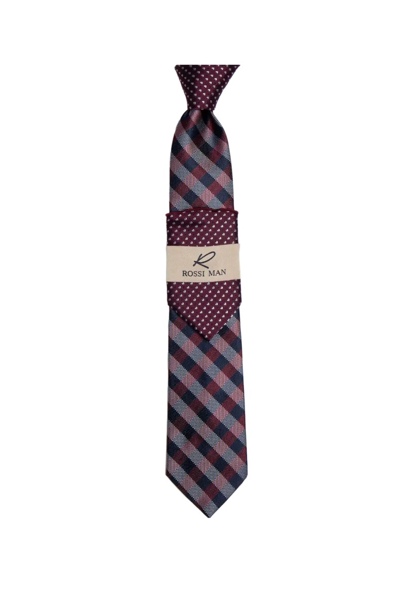 Rossi Man Burgundy Striped Ties and Hanky Set