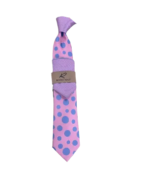 Rossi Man Pink-Blue Dots Print Ties and Hanky Set