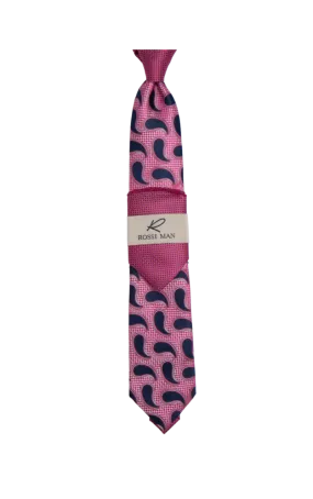 Rossi Man Pink-Blue Paisley Ties and Hanky Set