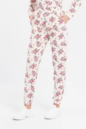 Senior Girls White Floral Track Pants