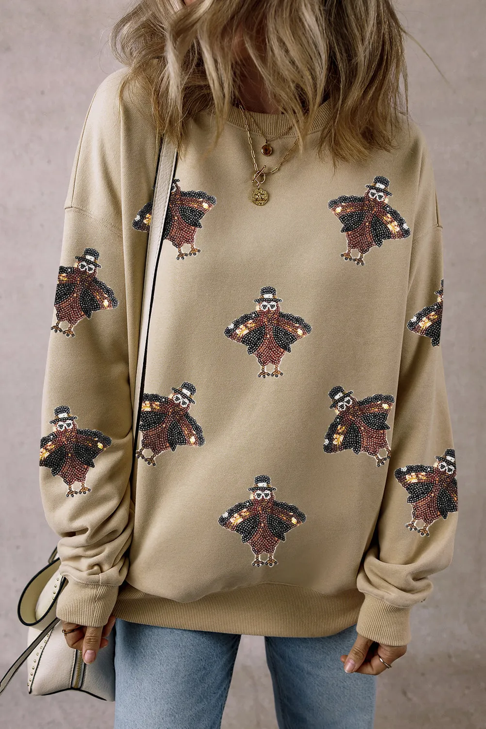 Shimmering Sequin Thanksgiving Turkey Sweatshirt