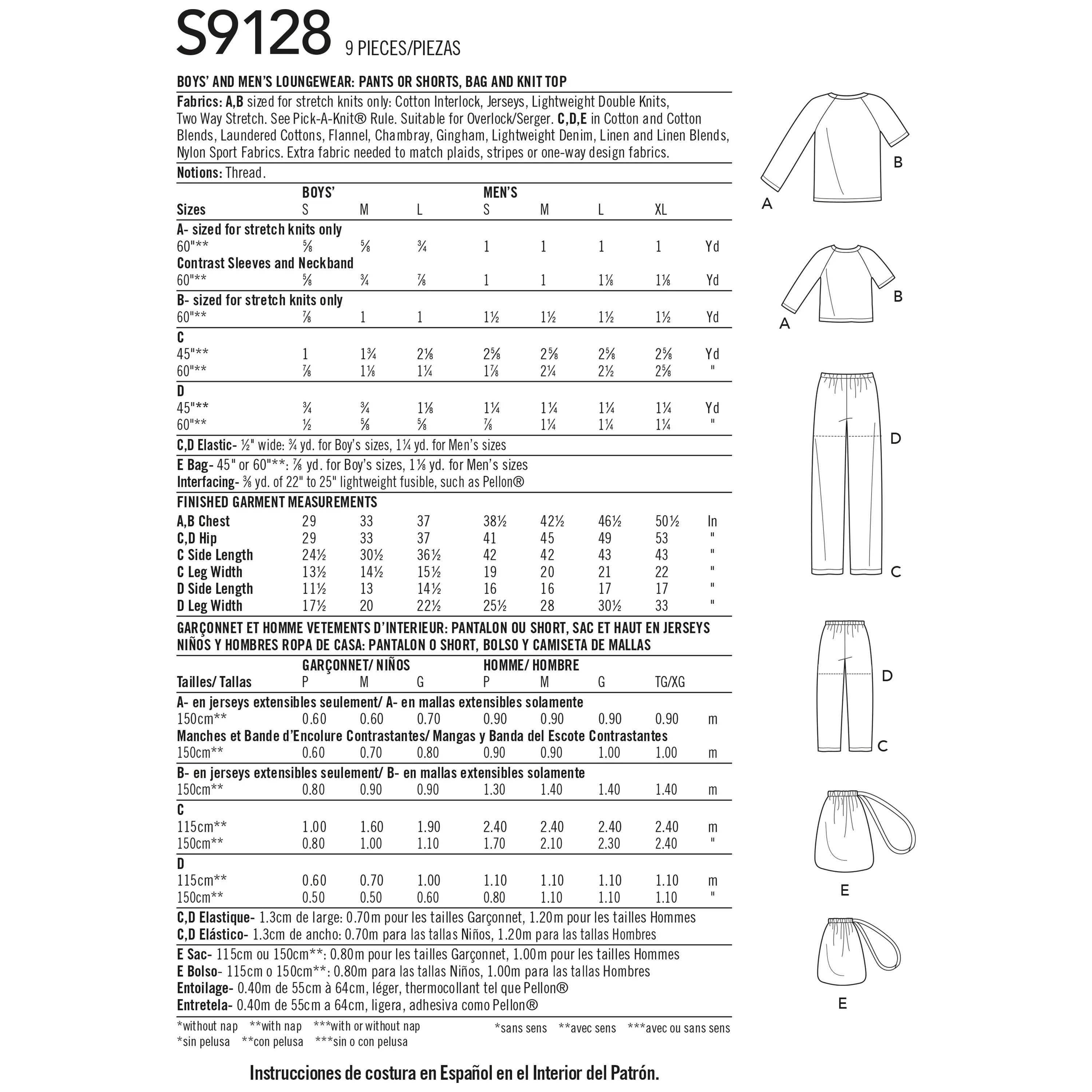 Simplicity Pattern 9128 Men's & Boys sleepwear