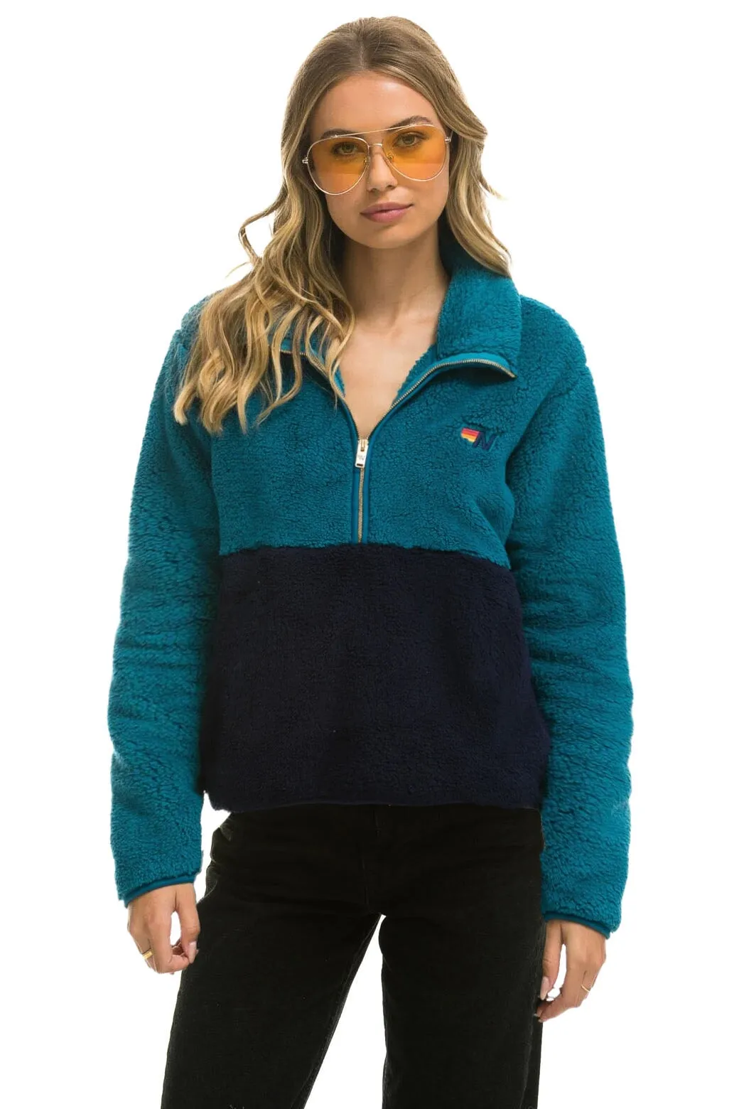 TEDDY APRES HALF ZIP COLOR BLOCK JACKET - CAPRI