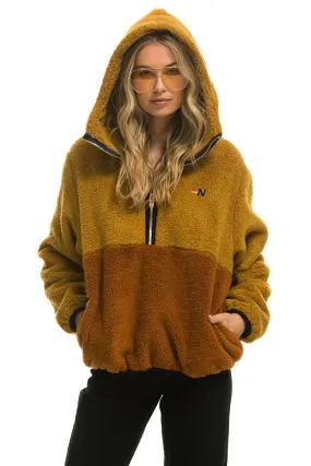 TEDDY UNISEX HOODED HALF ZIP COLOR BLOCK JACKET - HONEY