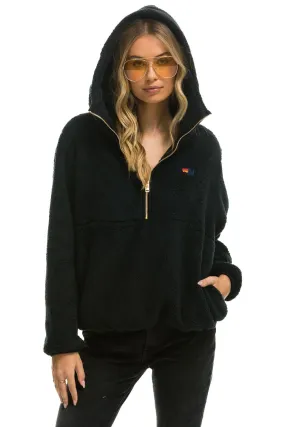 TEDDY UNISEX HOODED HALF ZIP JACKET - BLACK