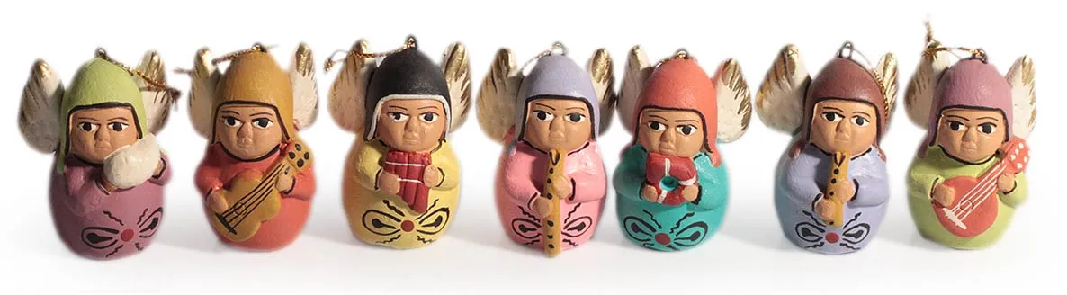 Unique Christmas Ceramic Ornaments (Set of 7) - Angel Choir | NOVICA