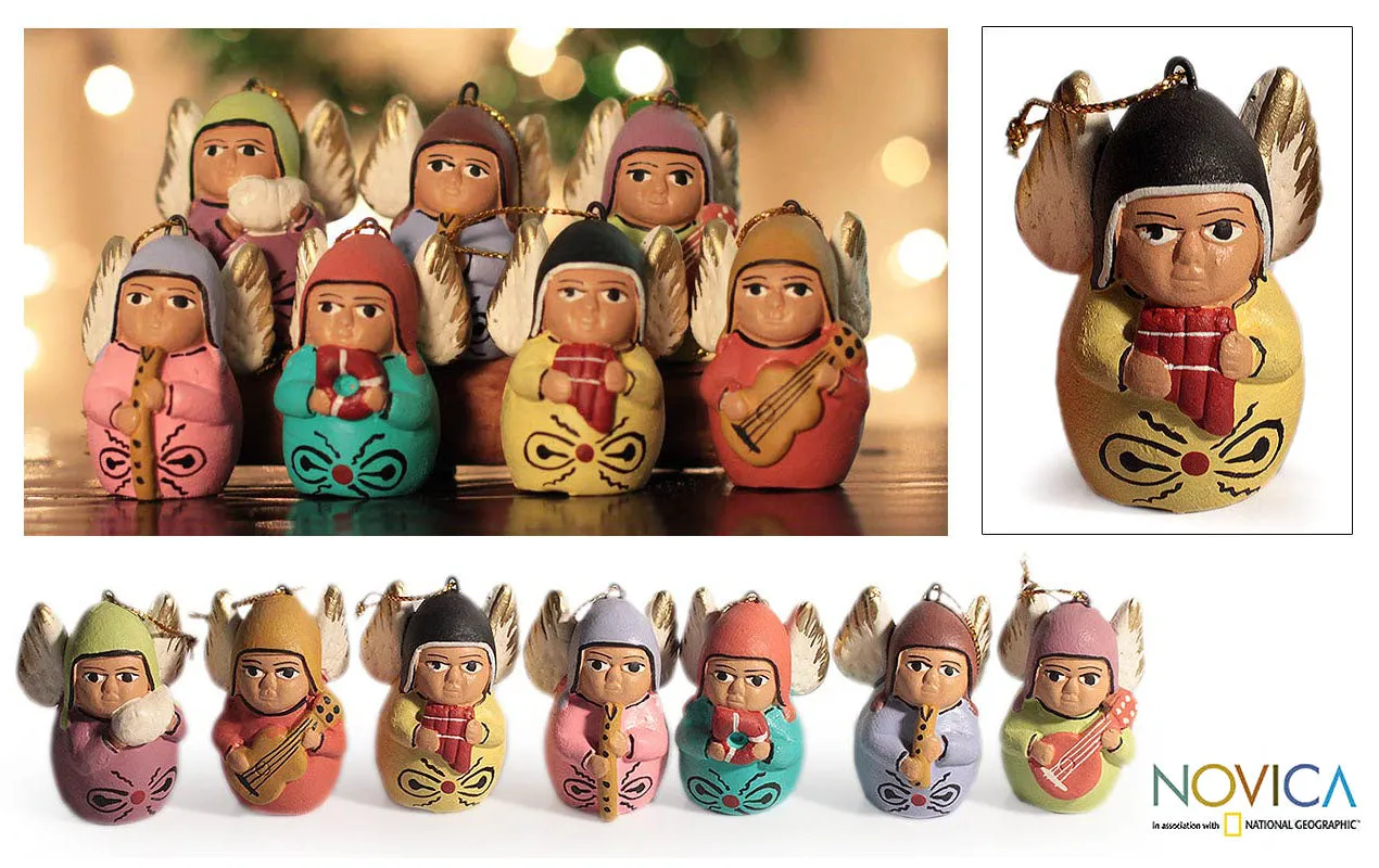 Unique Christmas Ceramic Ornaments (Set of 7) - Angel Choir | NOVICA