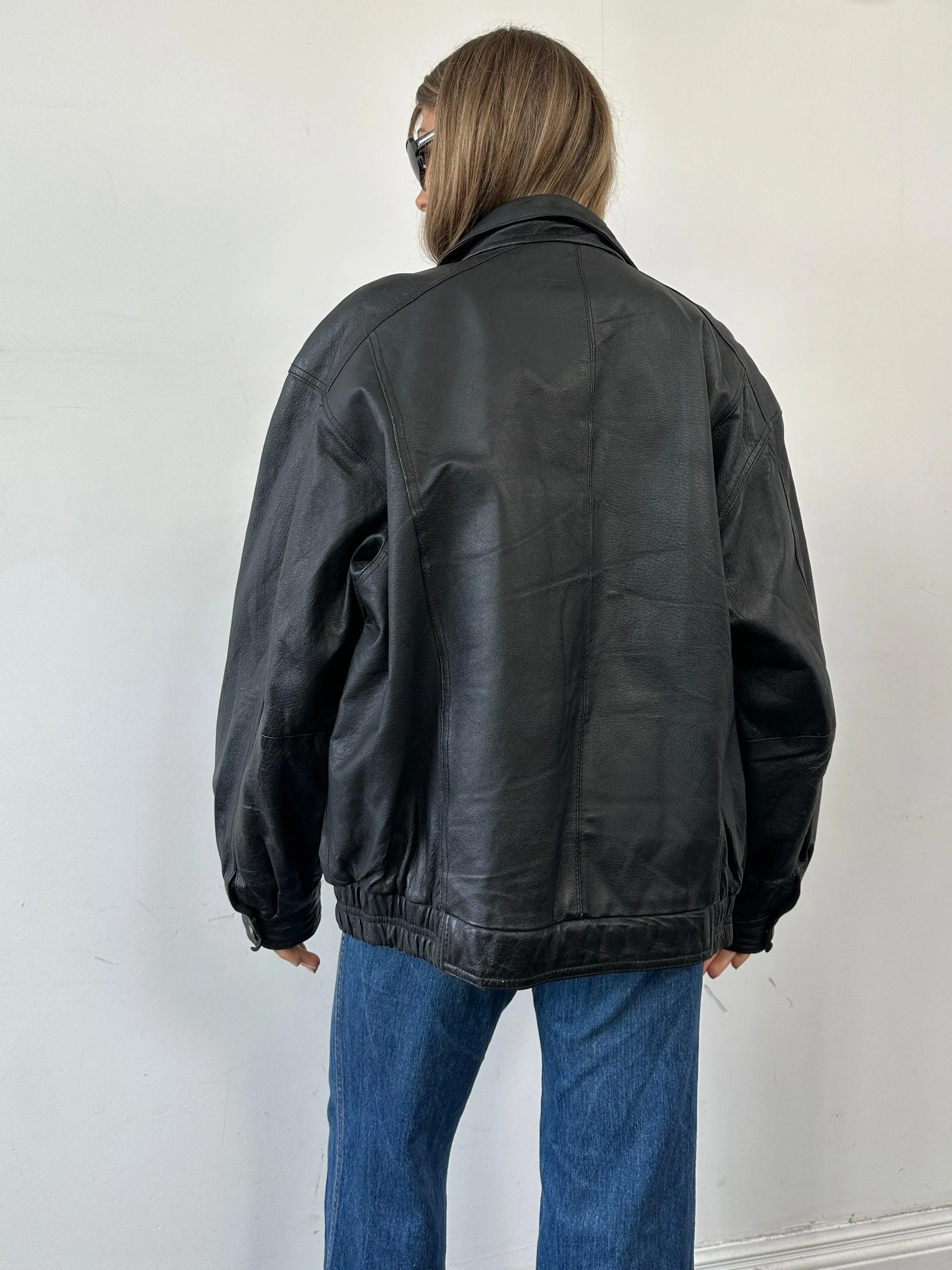 Vintage Leather Bomber Jacket - XL