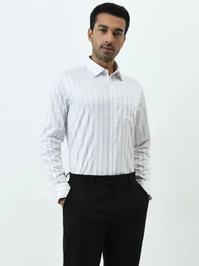 WES Formals White Striped Slim-Fit Cotton Shirt