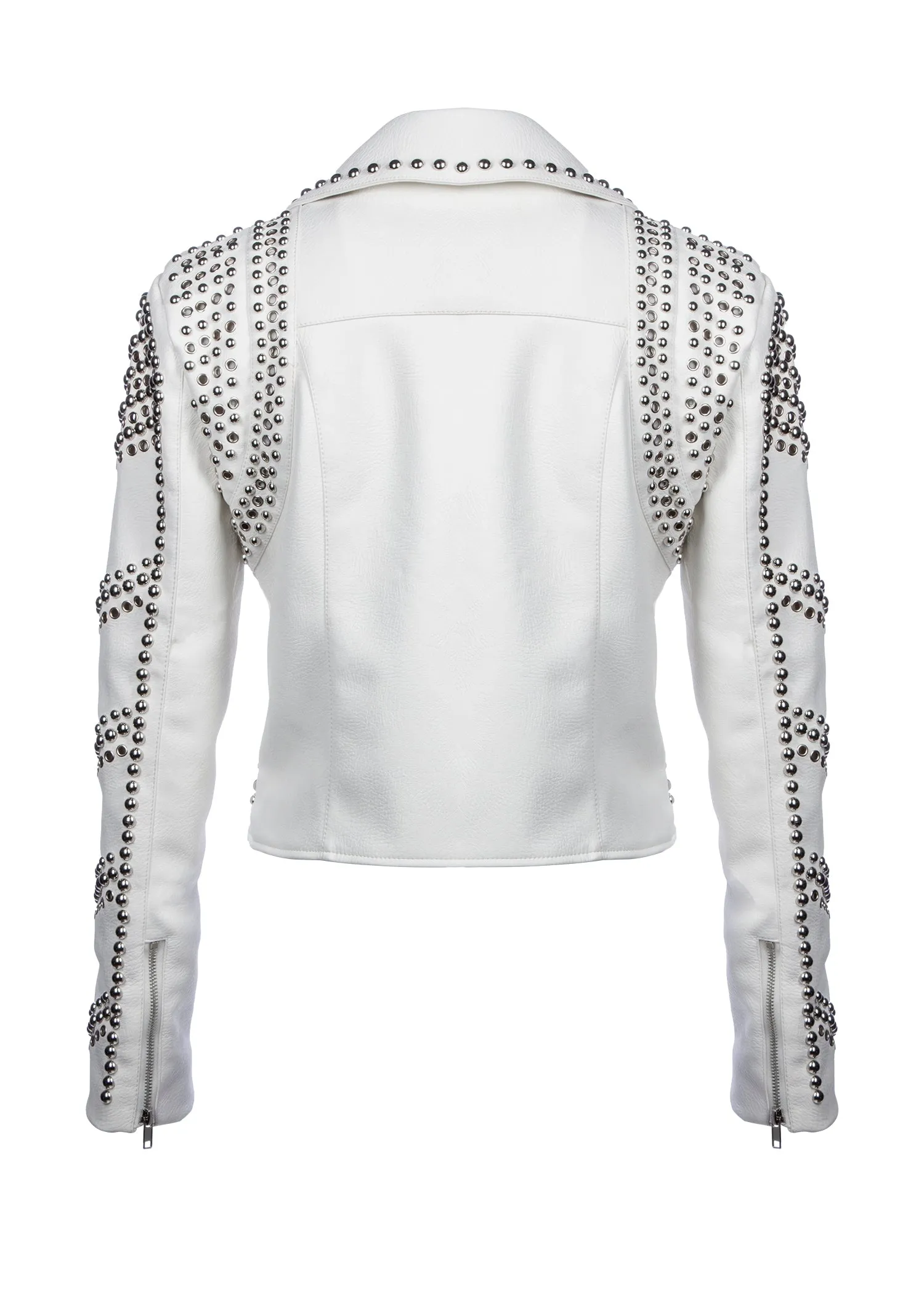 White Faux Leather Moto Jacket with Studs