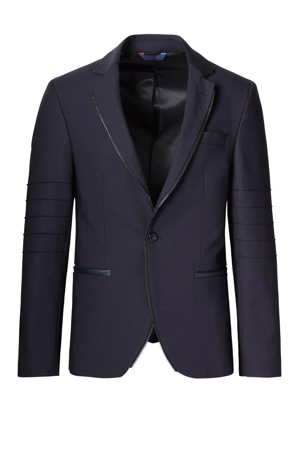 Zipper Piping Fitted Sports Coat - Navy